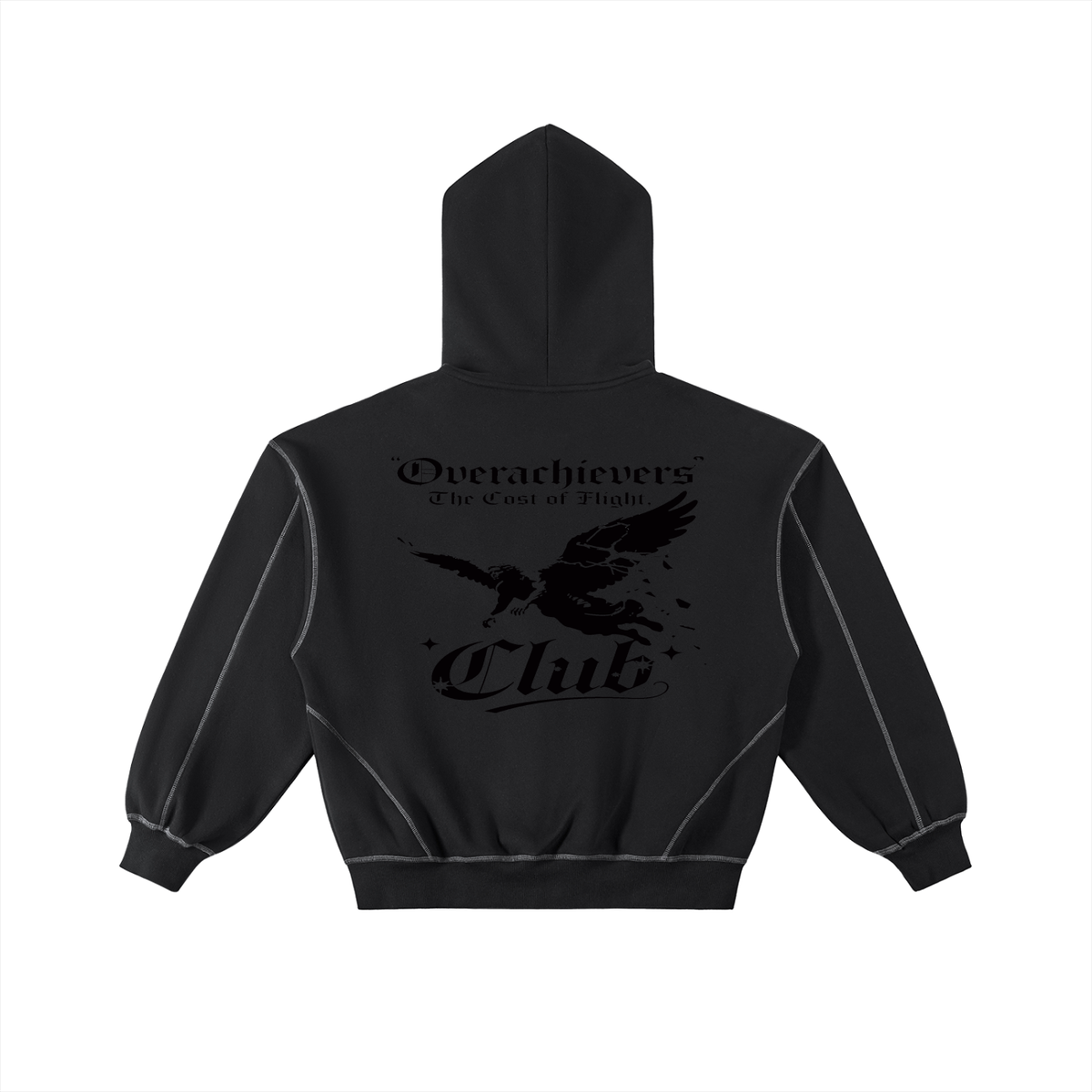 Overachievers Club' Contrast-Stitched Boxy Fleece Zip Hoodie & Sweatpant