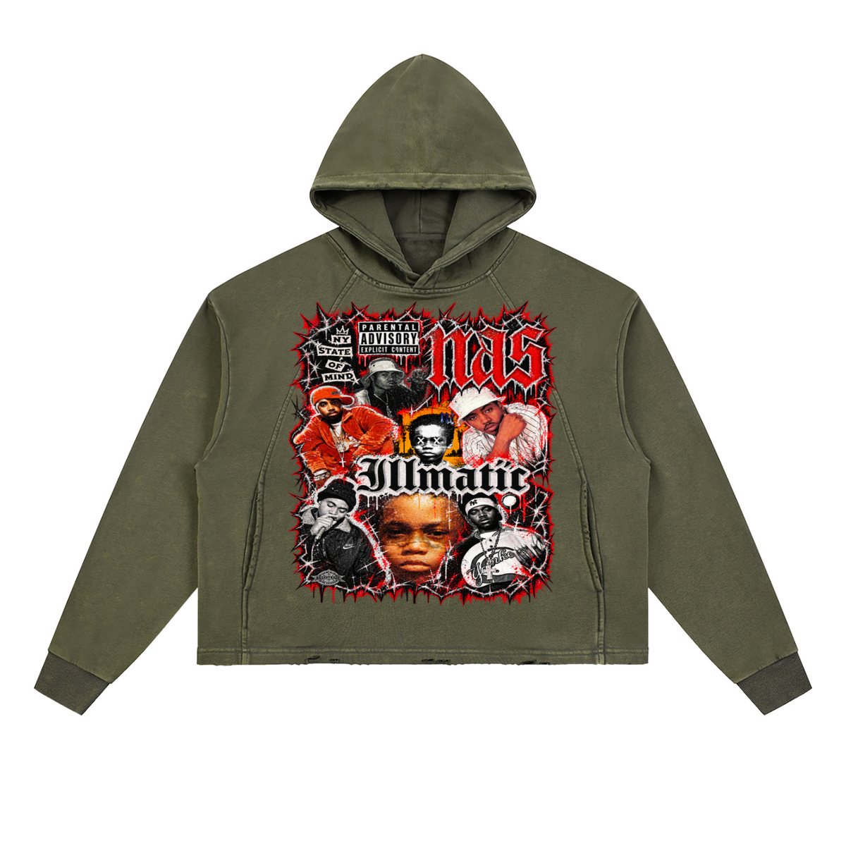 Nas' Vintage Washed Frayed-Hem Hoodie