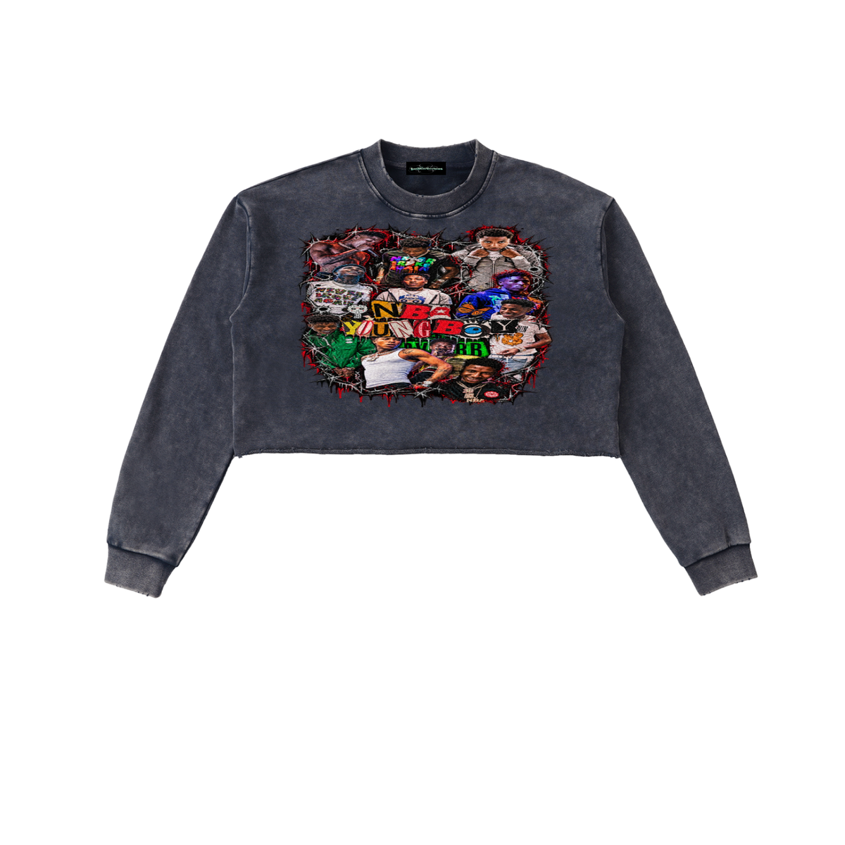 Youngboy' Snow Washed Raw Edge Cropped Sweatshirt