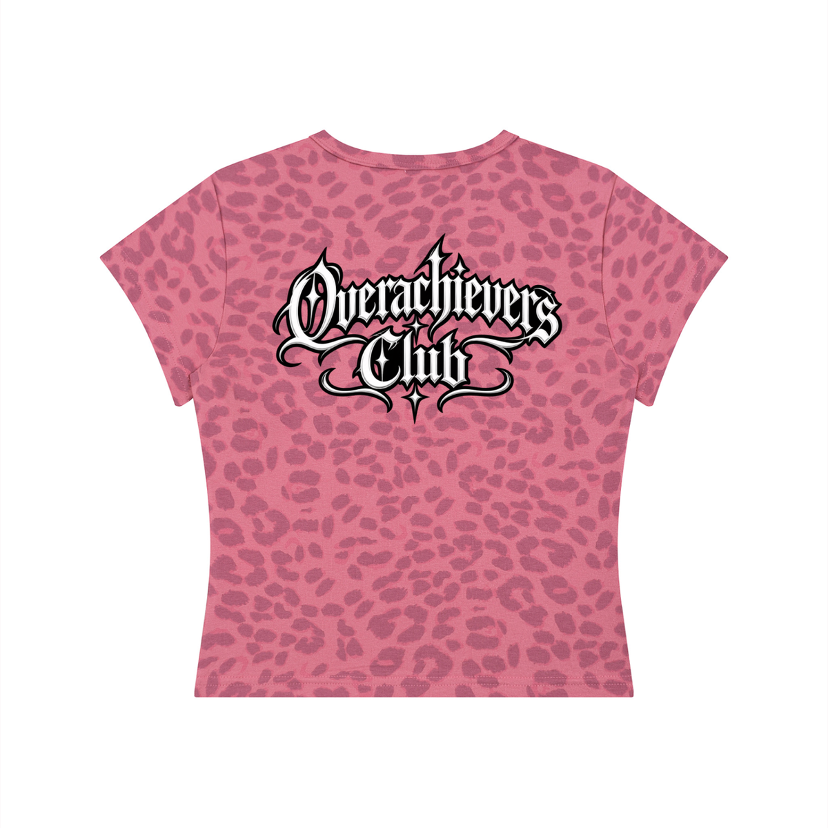 Overachievers Club' Women’s Leopard Print Crop T-Shirt