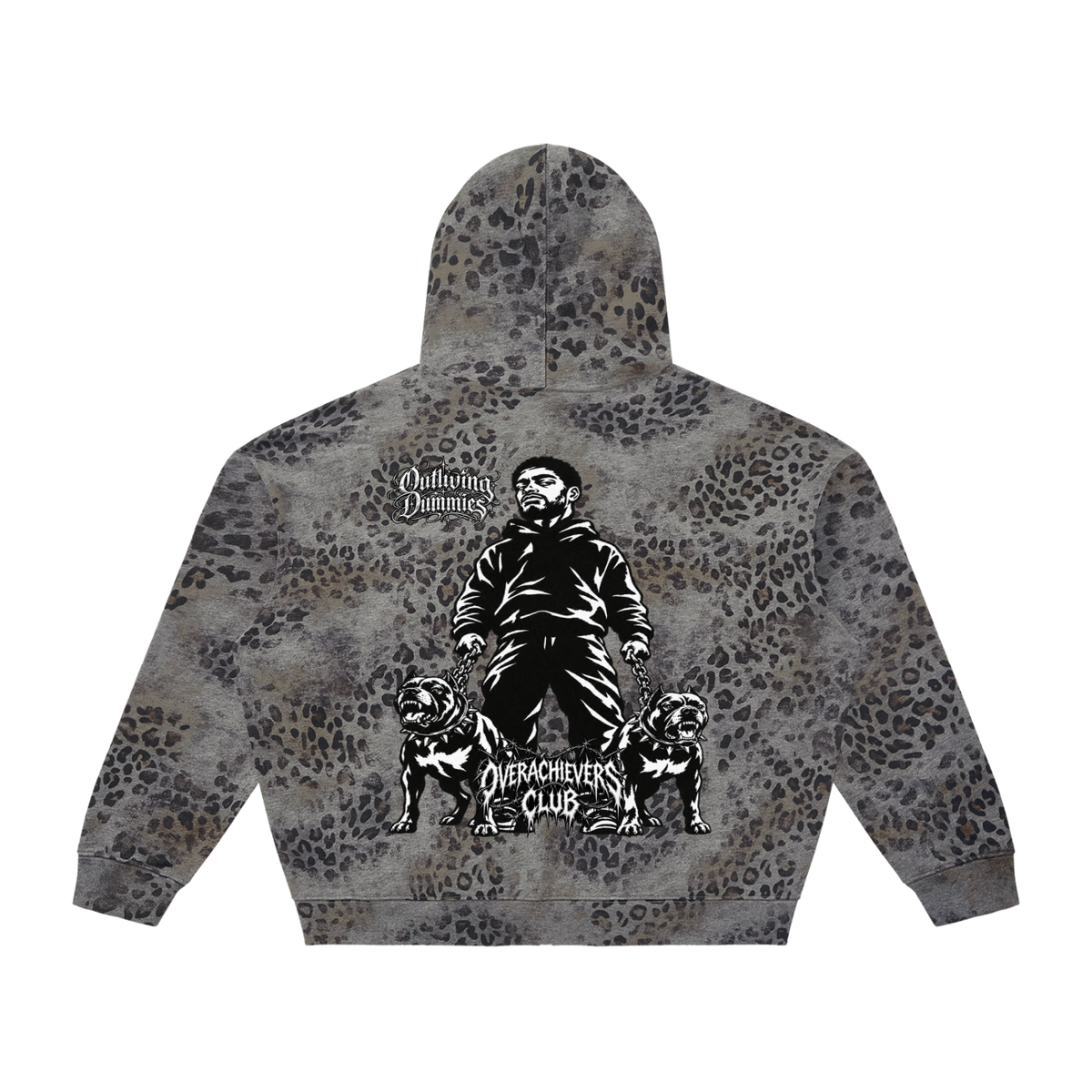 Overachievers Club' Vintage Wash Leopard Full Zip Hoodie