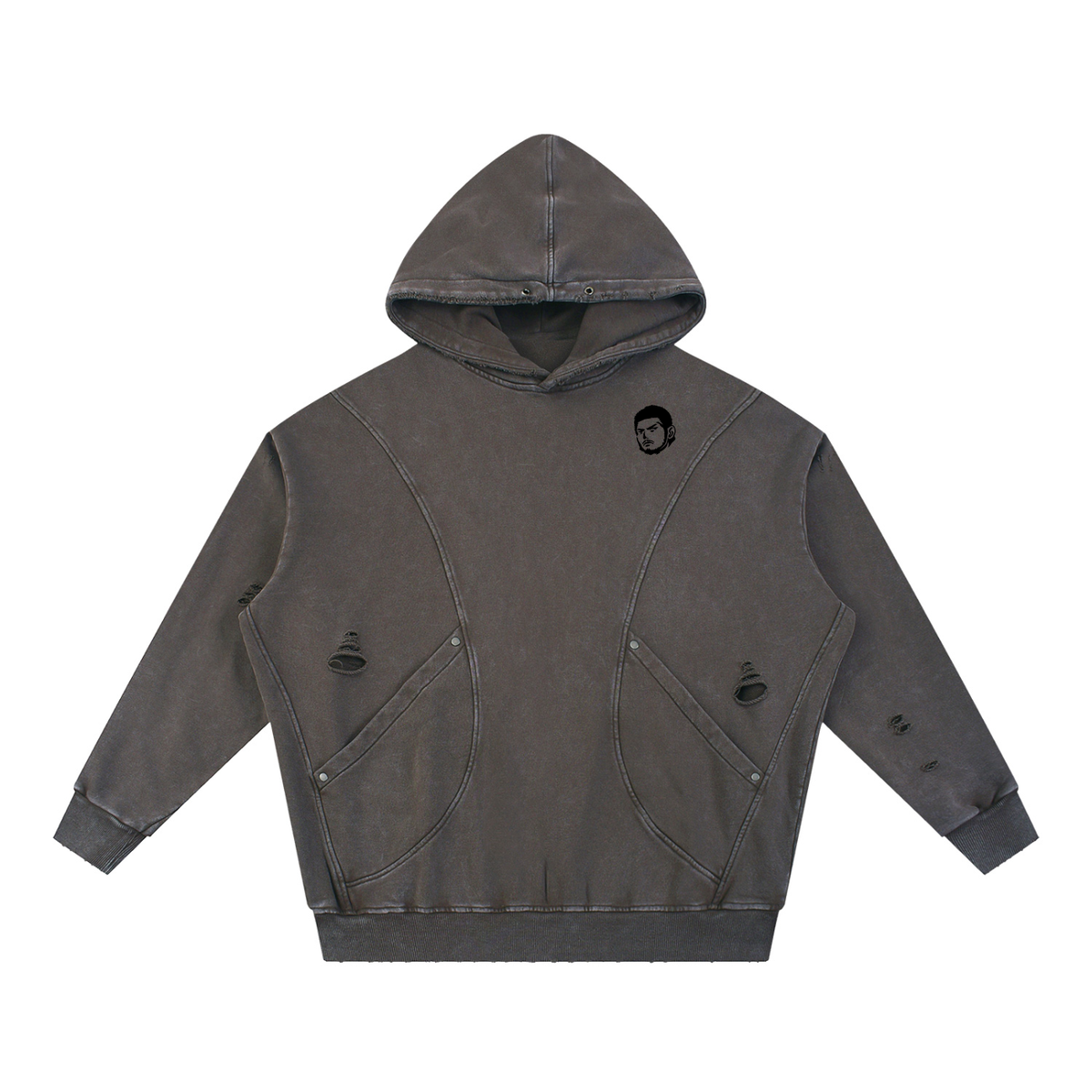 Overachievers Club' Snow Washed Distressed Panel Pocket Hoodie