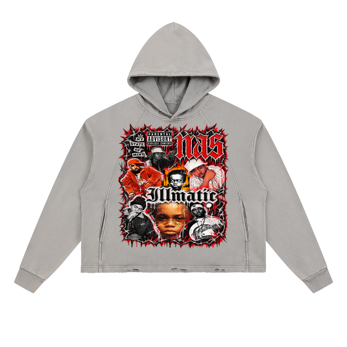 Nas' Vintage Washed Frayed-Hem Hoodie