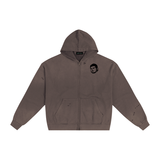 Overachievers Club' Hand-Frayed Sunfade Zip Hoodie