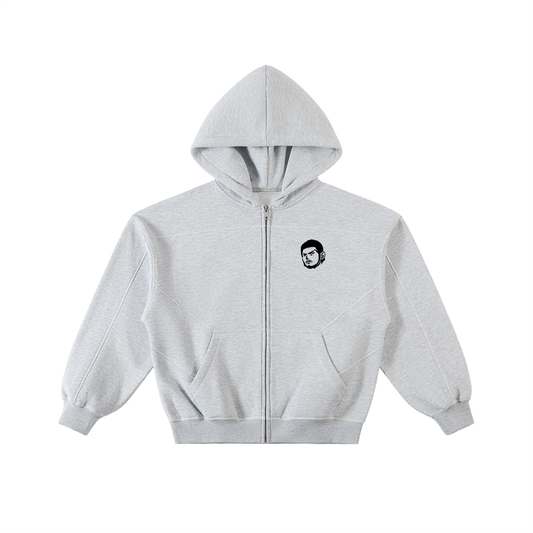 Overachievers Club' Contrast-Stitched Boxy Fleece Zip Hoodie & Sweatpant
