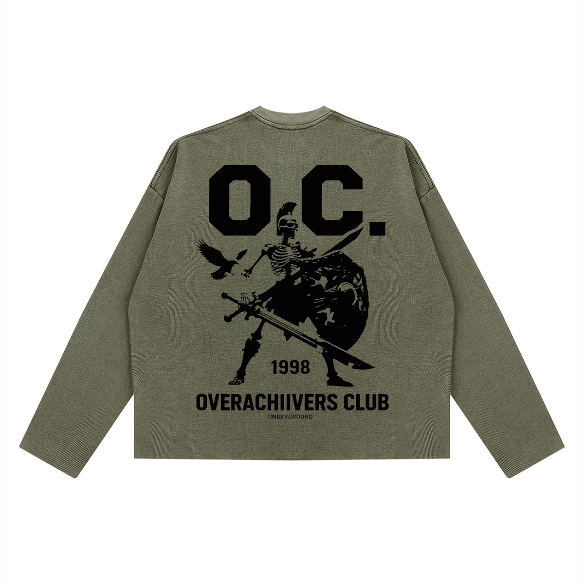Overachievers Club' Vintage Wash Boxy Waffle Raw Edge Long Sleeve Tee