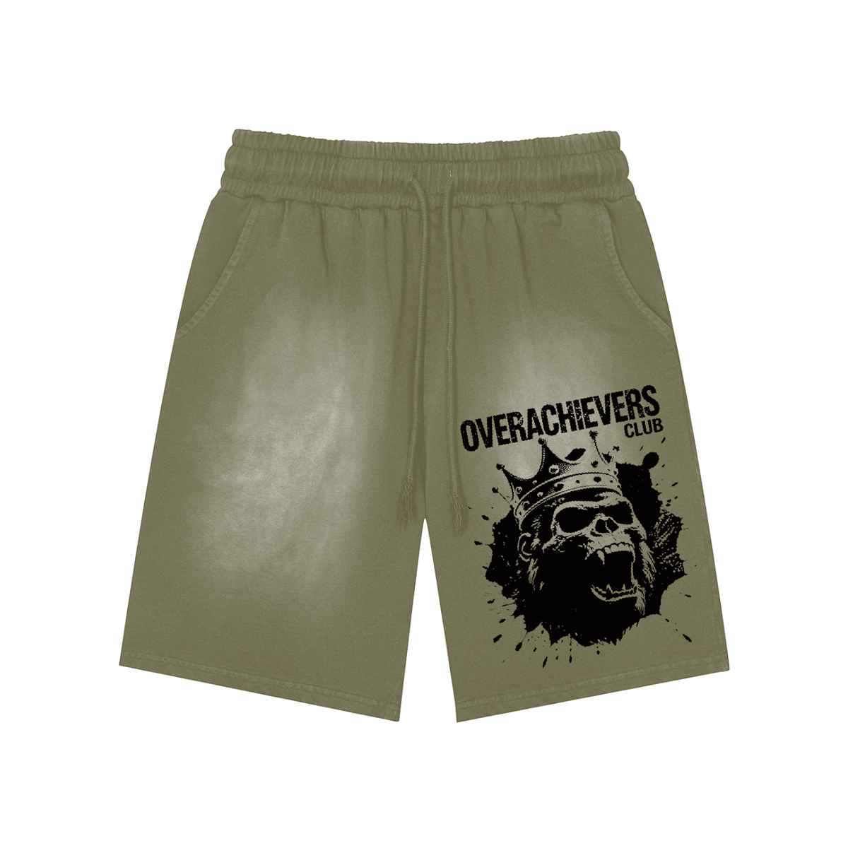 Overachievers Club' Rectangle Patch Monkey Washed Shorts