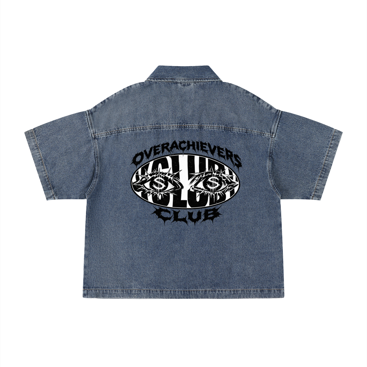 Vintage Wash Boxy Quarter-Zip Denim Shirt