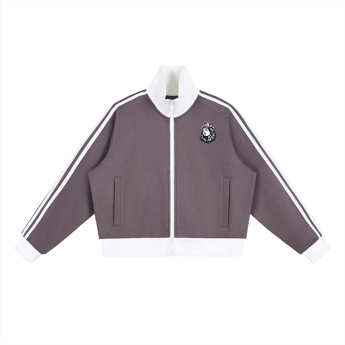 Overachievers Club' Contrast Side Stripe Fleece Cropped Track Jacket