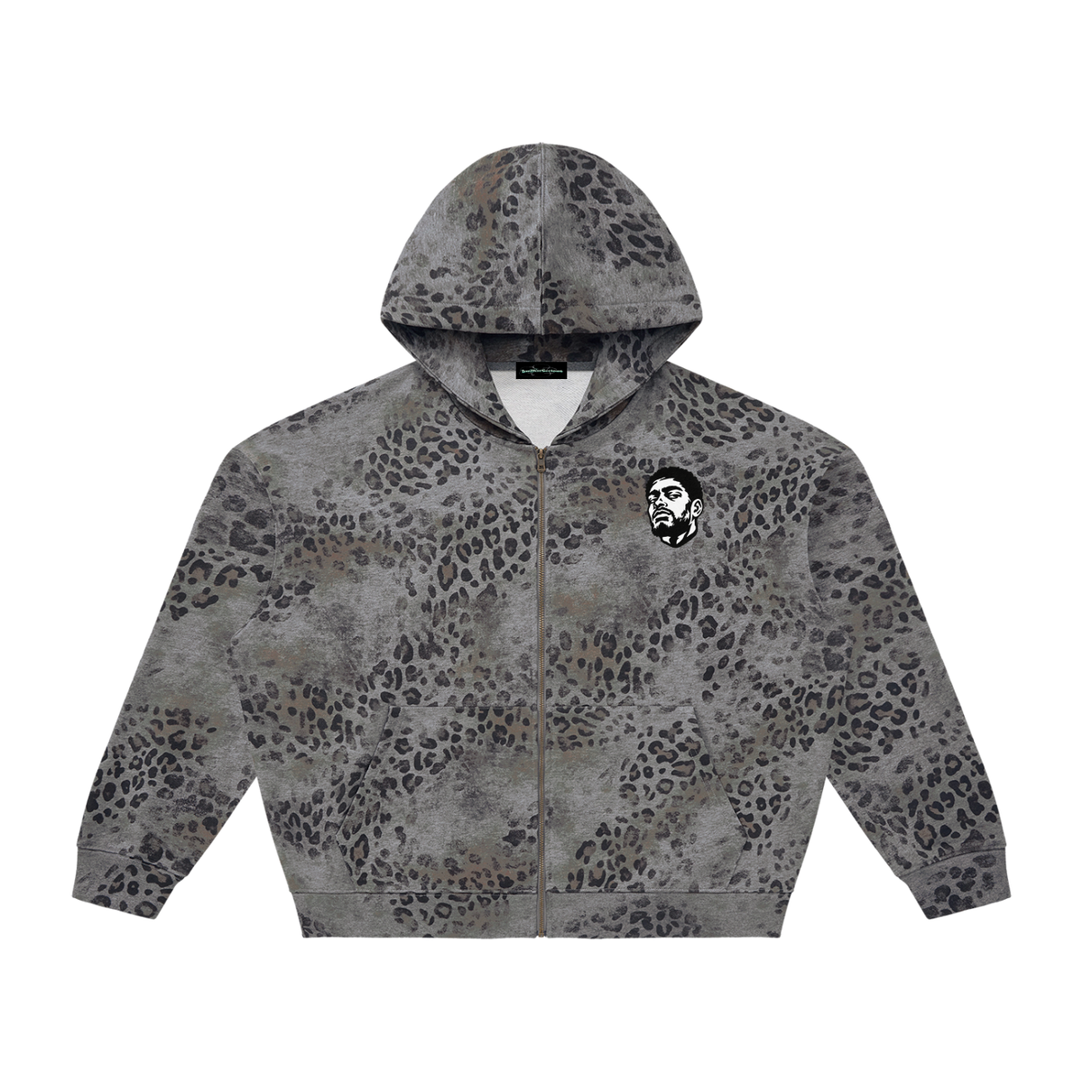 Overachievers Club' Vintage Wash Leopard Full Zip Hoodie