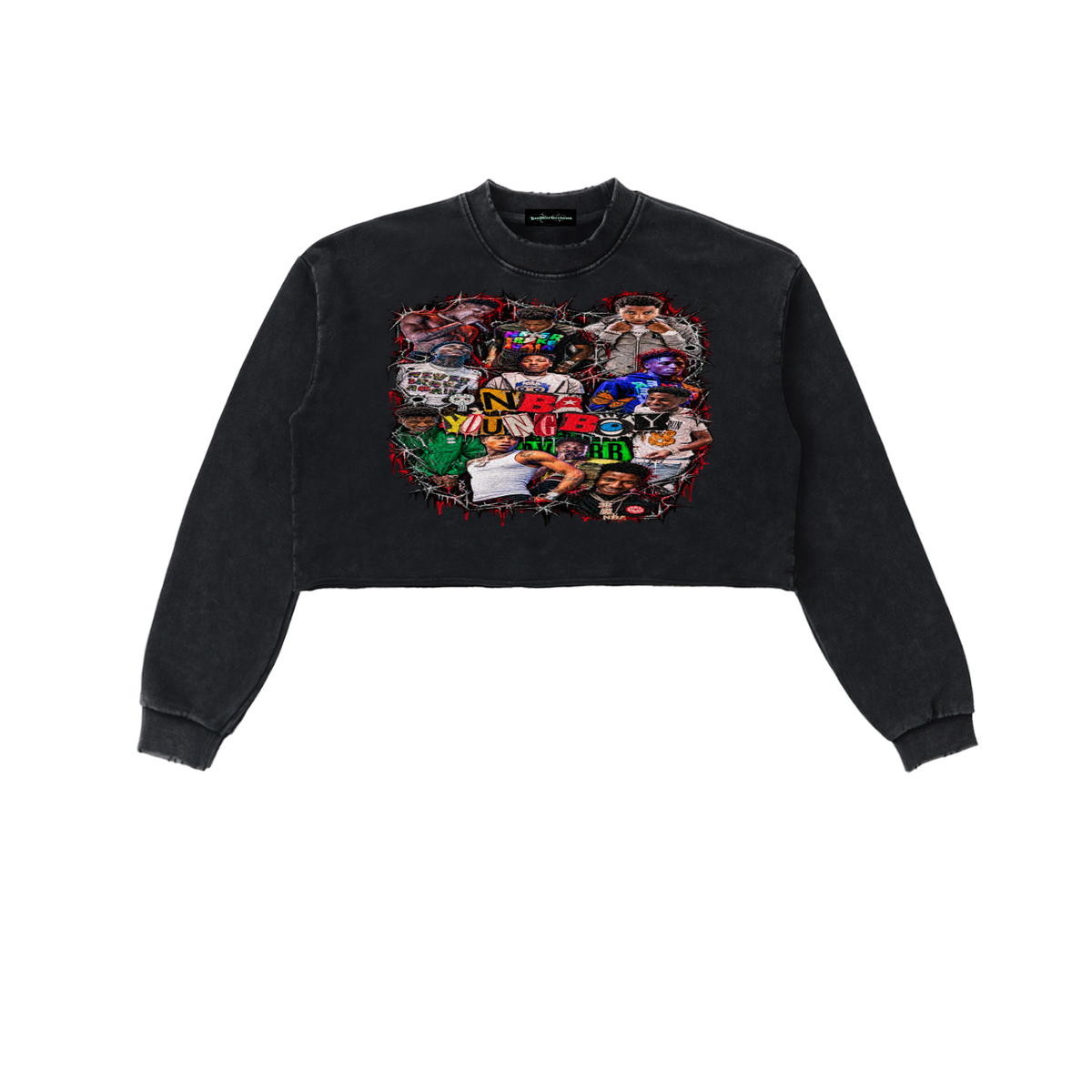Youngboy' Snow Washed Raw Edge Cropped Sweatshirt