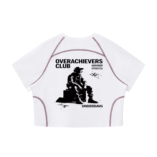 Overachievers Club' Women's Contrast Stitch Raglan Crop T-Shirt