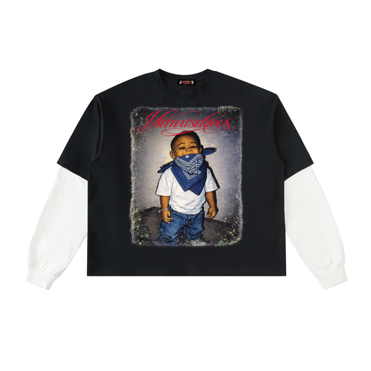 Layered Contrast Sleeve Cotton T-Shirt