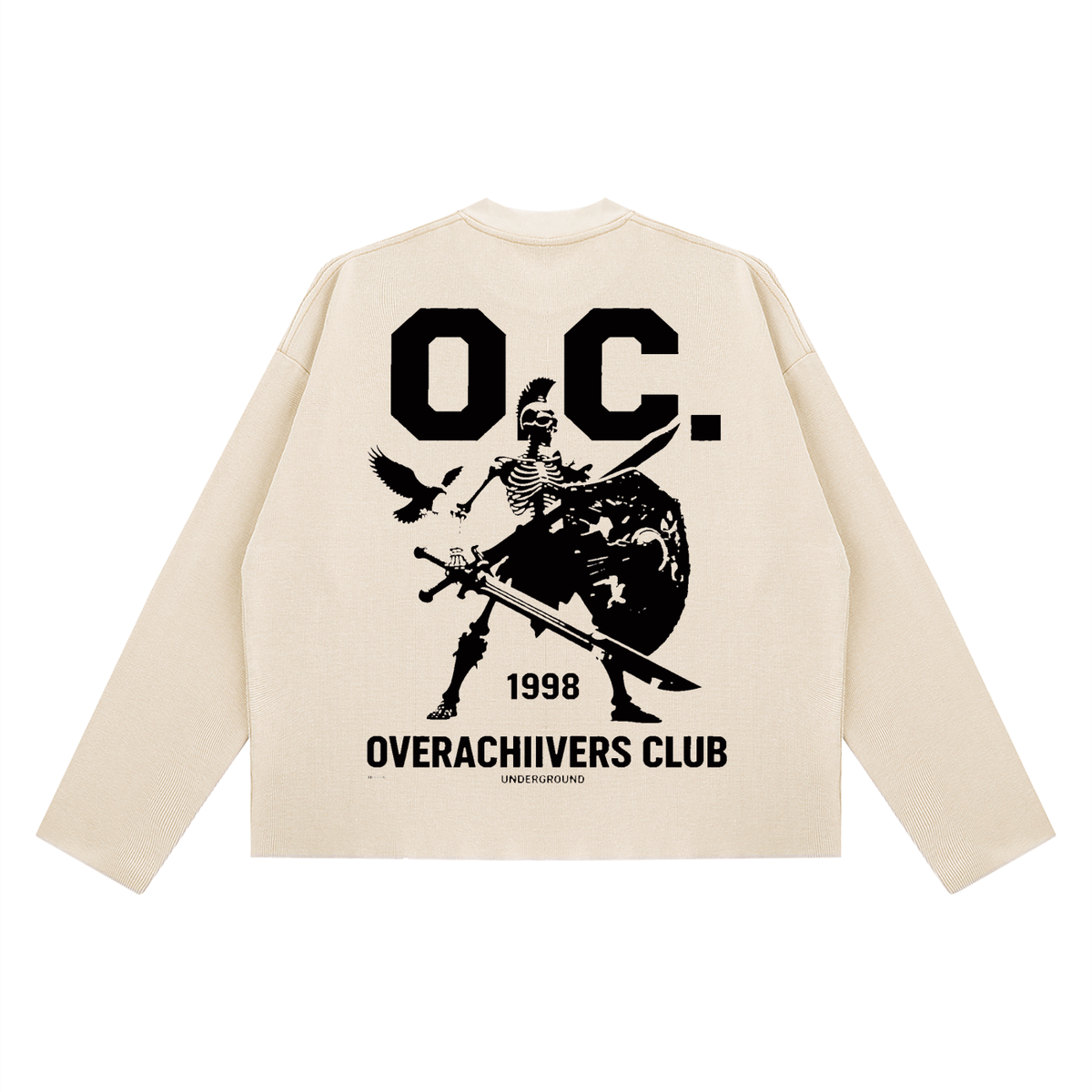 Overachievers Club' Vintage Wash Boxy Waffle Raw Edge Long Sleeve Tee