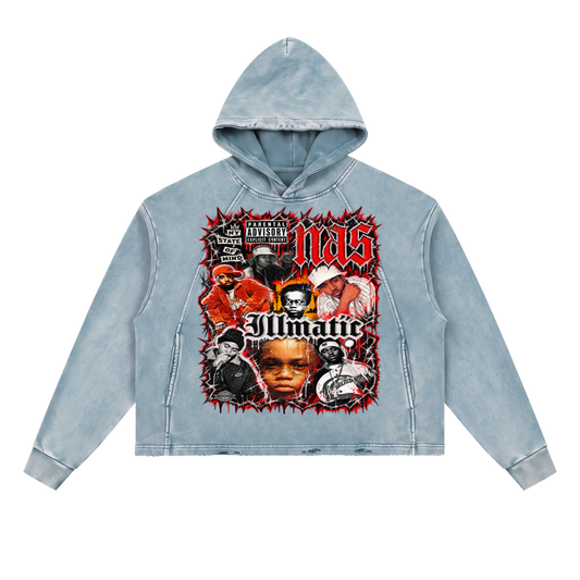 Nas' Vintage Washed Frayed-Hem Hoodie